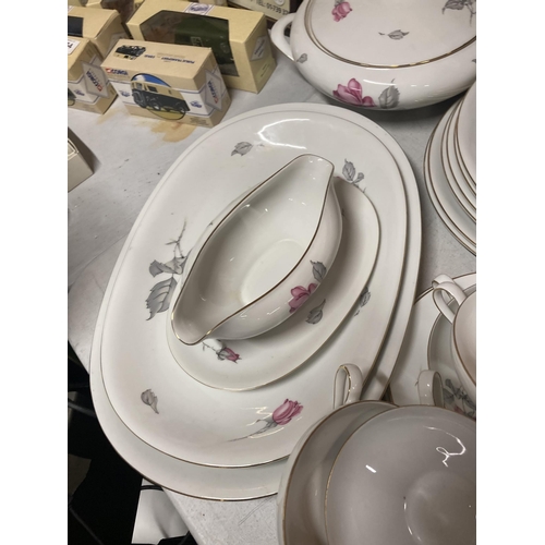 1035 - A KPM KRISTA GERMANY PORCELAIN DINNER SERVICE WHITE WITH PINK ROSES AND GOLD GILT