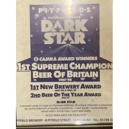 1053 - A PITFIELD BREWERY 'DARK STAR' BEER ADVERTISING POSTER IN A FRAME