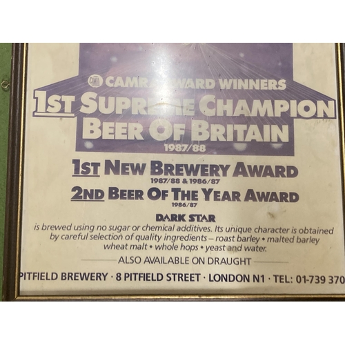 1053 - A PITFIELD BREWERY 'DARK STAR' BEER ADVERTISING POSTER IN A FRAME