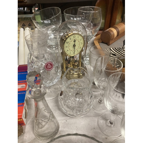 1090 - A QUANTITY OF GLASSWARE TO INCLUDE AN ANNIVERSARY  CLOCK, DESSERT BOWLS, VINEGAR BOTTLE, ROYAL ALBER... 