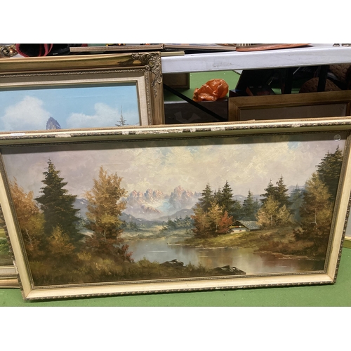 1098 - TWO LARGE FRAMED OIL ON CANVAS MOUNTAIN SCENES