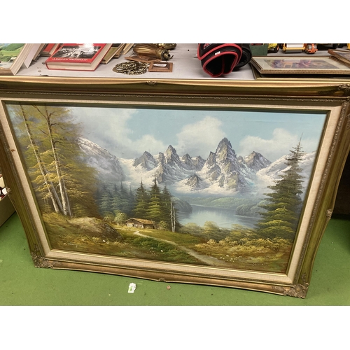 1098 - TWO LARGE FRAMED OIL ON CANVAS MOUNTAIN SCENES