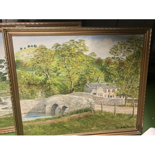 1100 - TWO LARGE OIL ON CANVAS PAINTINGS SIGNED J. CONSTABLE-PARNELL 67CM X 57CM