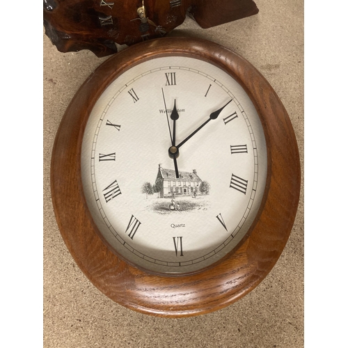 1133 - TWO WALL CLOCKS PLUS A MANTLE CLOCK