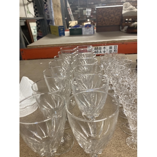 1134 - A QUANTITY OF GLASSES TO INCLUDE WINE AND CUT GLASS SHERRY AND PORT GLASSES