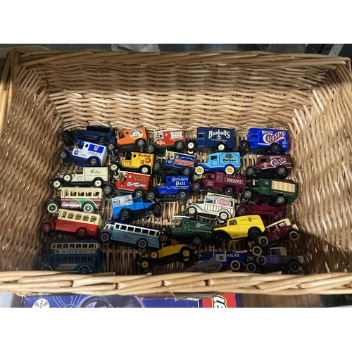 1147 - A BOXED LEGO TECHNIC 8428 TURBO COMMAND PLUS A BASKET OF DIE-CAST ADVERTISING VANS