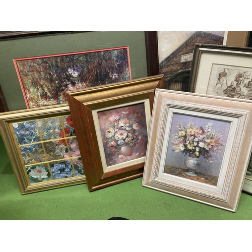 1149 - A QUANTITY OF PRINTS  TO INCLUDE A LARGE ONE OF A MARKET PLACE SIGNED DAVID W BARROW, FLORAL STILL L... 