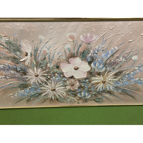 1150 - A LARGE FLORAL OIL ON CANVAS PAINTING SIGNED LEE REYNOLDS 153CM X 77CM