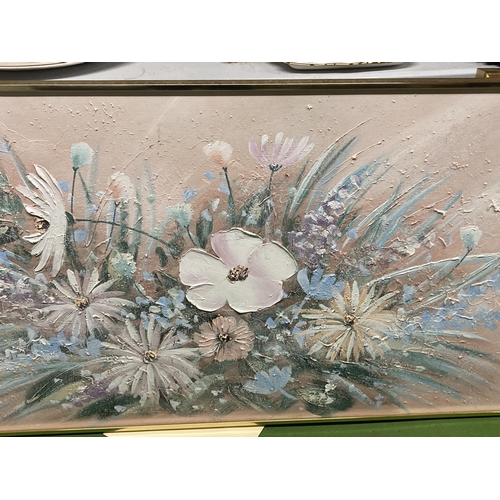 1150A - A LARGE FLORAL OIL ON CANVAS PAINTING SIGNED LEE REYNOLDS 153CM X 77CM