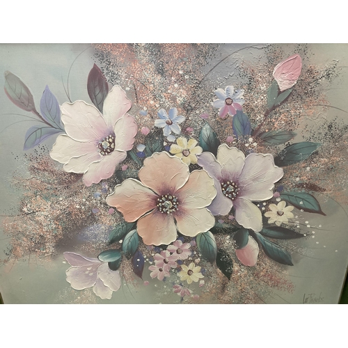 1154 - A LARGE FLORAL OIL ON CANVAS PAINTING SIGNED LEE REYNOLDS 128CM X 102CM