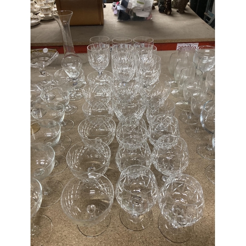 1156 - A VERY LARGE QUANTITY OF GLASSES TO INCLUDE WINE, SHERRY, BRANDY, COCKTAIL, PORT, LICQUOR, ETC