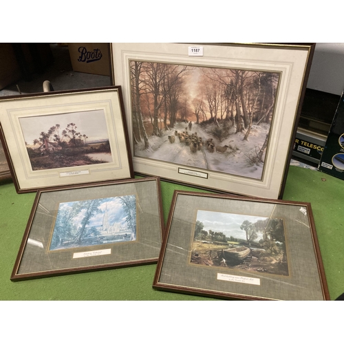 1187 - FOUR FRAMED PRINTS, TWO BY JOHN CONSTABLE, DANIEL SHERRIN AND JOSEPH FARQUHARSON