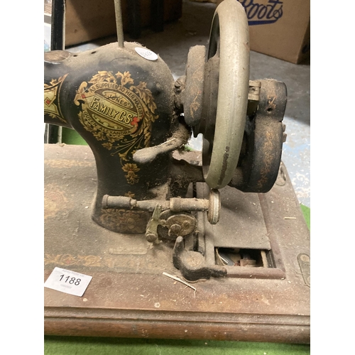 1188 - A VINTAGE HAND TURNED JONES SEWING MACHINE