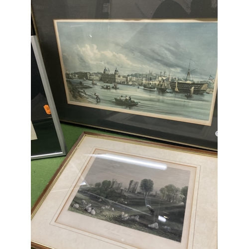 1191 - A QUANTITY OF FRAMED PRINTS TO INCLUDE A MAP, BUILDINGS, ETC