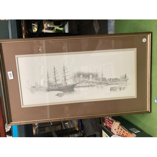 1193 - A LIMITED EDITION 375/600 GELDART PRINT OF A SAILING SHIP IN A HARBOUR, SIGNED PLUS A HOT AIR AIR BA... 