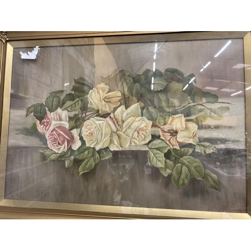 962A - A GILT FRAMED STILL LIFE OIL PAINTING OF ROSES 78CM X 58CM