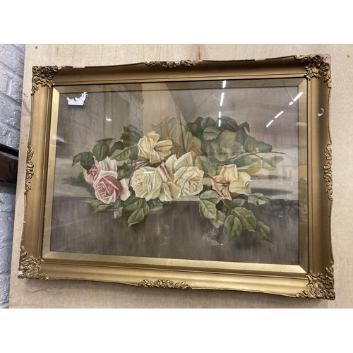 962A - A GILT FRAMED STILL LIFE OIL PAINTING OF ROSES 78CM X 58CM