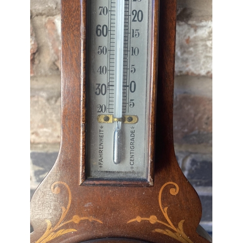 978 - A MAHOGANY CASED BAROMETER WITH EDWARDIAN STYLE INLAY