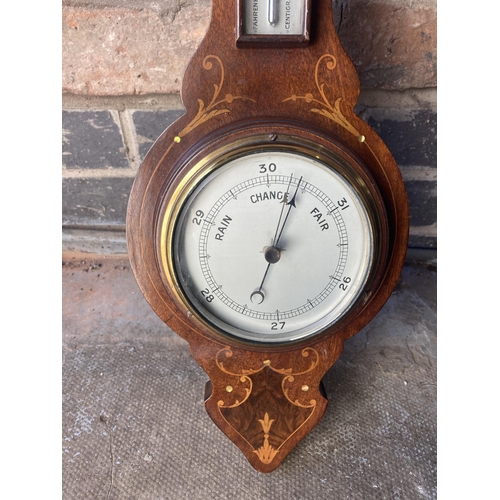 978 - A MAHOGANY CASED BAROMETER WITH EDWARDIAN STYLE INLAY