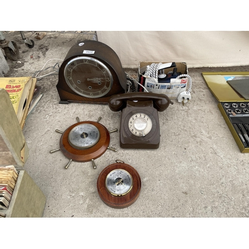 2014 - AN ASSORTMENT OF ITEMS TO INCLUDE A WESTMINISTER CHIMING CLOCK, A TELEPHONE AND AN IRON ETC