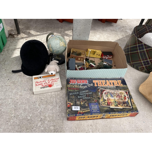 2018 - AN ASSORTMENT OF ITEMS TO INCLUDE A JIGSAW, A GLOBE AND TRAIN TRACK ITEMS ETC