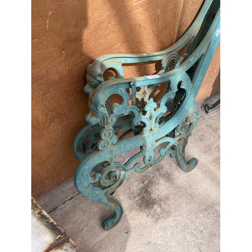 1579 - A PAIR OF DECORATIVE CAST IRON BENCH ENDS WITH LION HEAD ENDS