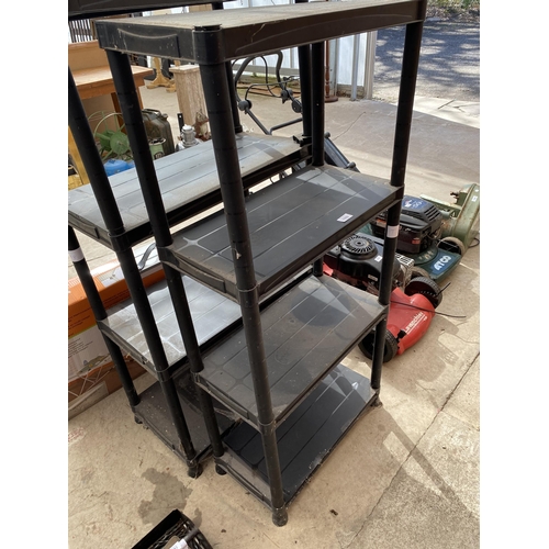 1592 - TWO FOUR TIER PLASTIC STORAGE SHELVING UNITS