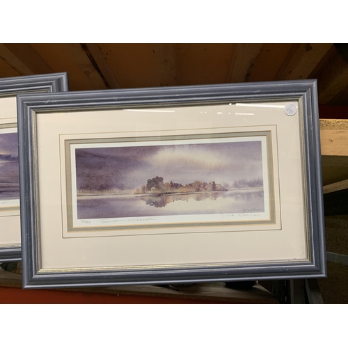 1266 - TWO LIMITED EDITION PRINTS OF CONISTON WATER 5/850 AND SUNDOWN GRASMERE 5/850 BY DIANE GAINEY - SIGN... 