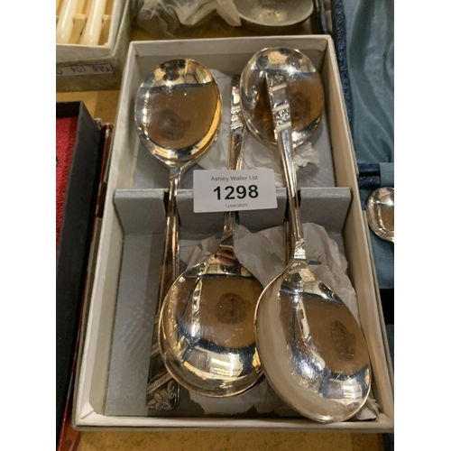 1298 - A QUANTITY OF CUTLERY TO INCLUDE LARGE VINTAGE KNIFE AND FORK ALONG WITH EPNS SPOONS ETC ALL BOXED