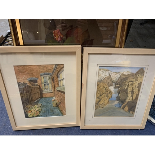 1005 - TWO FRAMED SIGNED T TINGLE WATERCOLOURS, A FRAMED PASTEL OF FLOWERS DATED 1970 AND A WATERCOLOUR OF ... 