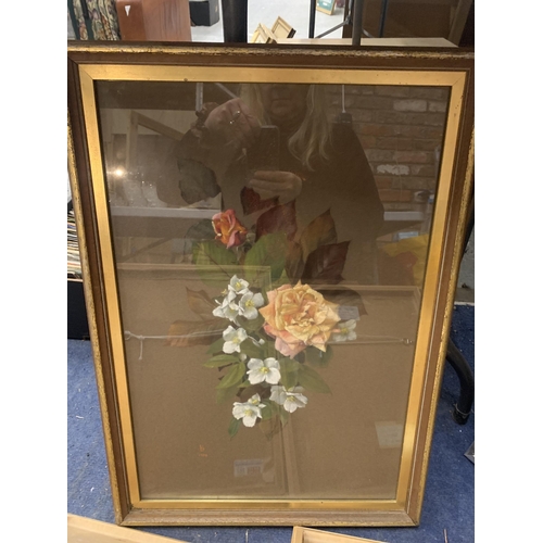 1005 - TWO FRAMED SIGNED T TINGLE WATERCOLOURS, A FRAMED PASTEL OF FLOWERS DATED 1970 AND A WATERCOLOUR OF ... 