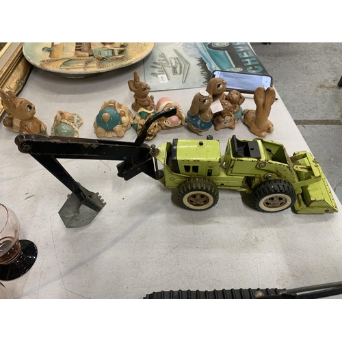 1121 - TWO LARGE VINTAGE 1970'S TONKA CONSTUCTION VEHICLES - A TRENCHER AND A TRACKED SHOVEL LOADER