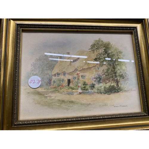 1270A - TWO WATERCOLOURS OF COTTAGES BY MARIE McCORMICK OF CONGLETON IN GILT FRAMES 25.5CM X 20.5CM