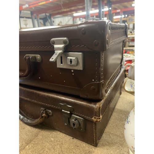 986 - TWO SMALL VINTAGE LEATHER SUITCASES