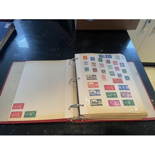 330A - A RED STAMP ALBUM OF GB, USA AND WORLD STAMPS