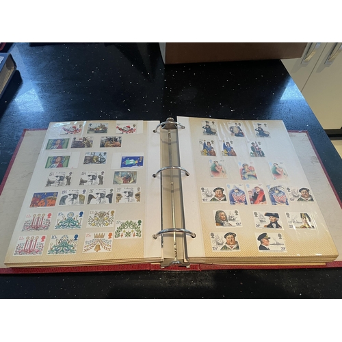 330A - A RED STAMP ALBUM OF GB, USA AND WORLD STAMPS