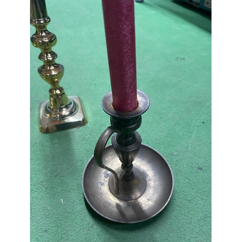 1017A - TWO PAIRS OF VINTAGE BRASS CANDLESTICKS WITH CANDLES