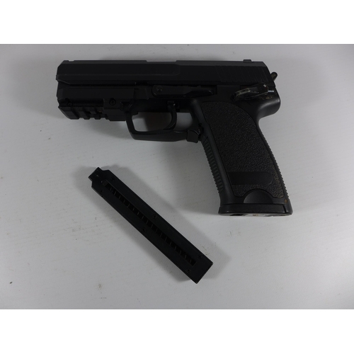 387 - A BOXED CM 125 AIRSOFT 6MM CALIBRE ELECTRIC PISTOL, LENGTH 20CM