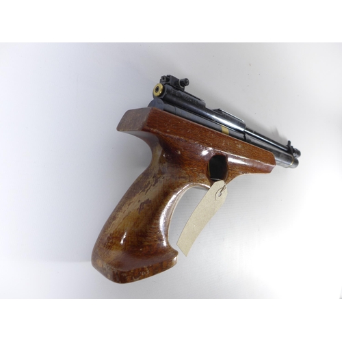 397 - A .22 CALIBRE AIR PISTOL, 28CM BARREL, LENGTH 40CM, SERIAL NUMBER 100417