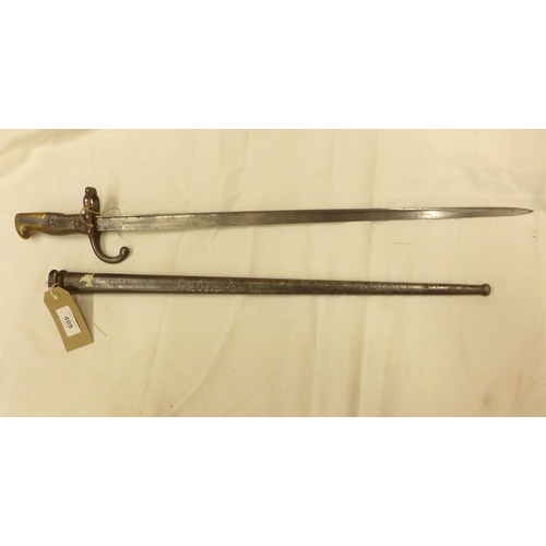 409 - A FRENCH GRAS BAYONET AND SCABBARD, 52CM BLADE, DATED 1880