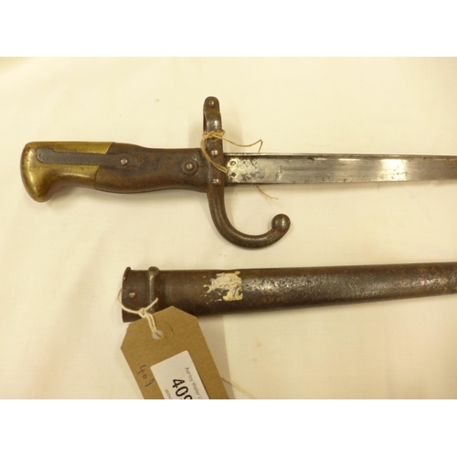 409 - A FRENCH GRAS BAYONET AND SCABBARD, 52CM BLADE, DATED 1880