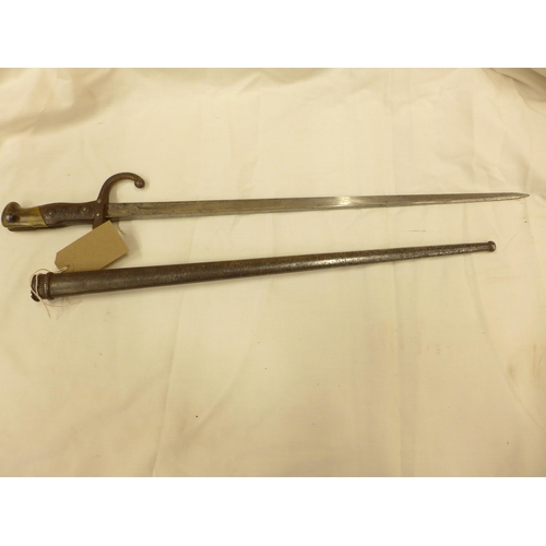 409 - A FRENCH GRAS BAYONET AND SCABBARD, 52CM BLADE, DATED 1880