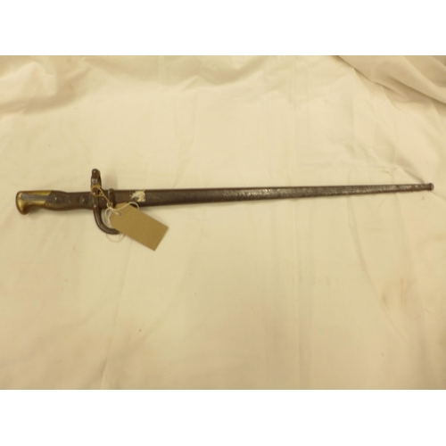 409 - A FRENCH GRAS BAYONET AND SCABBARD, 52CM BLADE, DATED 1880