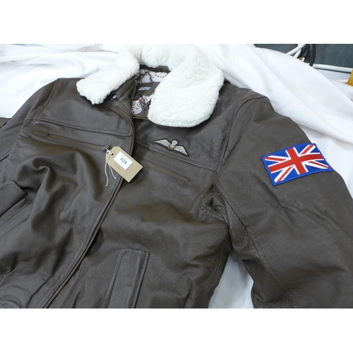 424 - A BRAND NEW, REPRODUCTION RAF BROWN LEATHER AVIATORS MENS JACKET, SIZE MEDIUM TOGETHER WITH BRADFORD... 