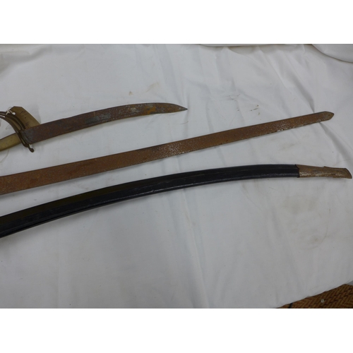 425 - A MEDIEVAL STYLE SWORD, 81CM BLADE, A/F, FURTHER SWORD AND SCABBARD AND ANOTHER (3)