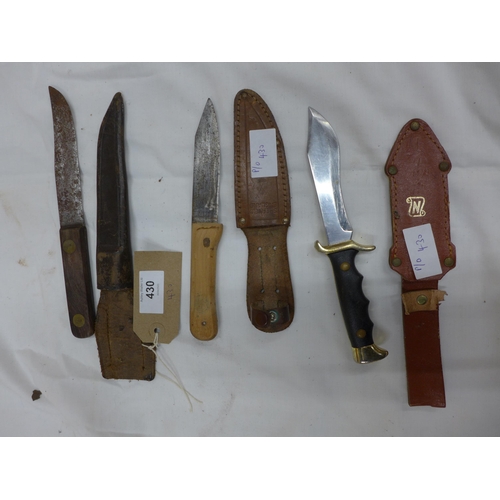 430 - THREE ASSORTED KNIVES AND SCABBARDS