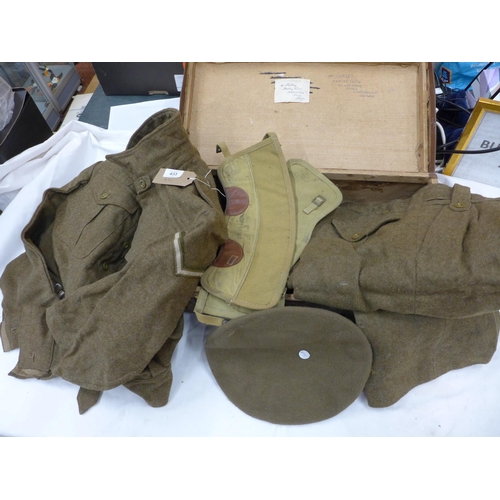 433 - A BRITISH ARMY CORPORALS BATTLEDRESS, DATED 1946 AND A SUITCASE