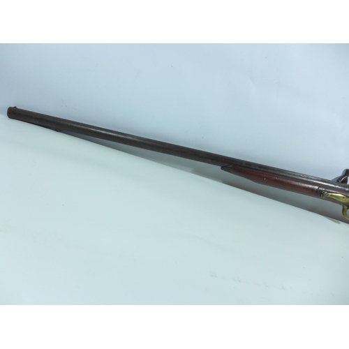 303 - A PERCUSSION CAP 19TH CENTURY SMOOTH BORE MUSKET, CONVERTED FROM FLINTLOCK, 82CM BARREL, LOCK MARKED... 