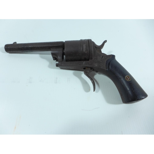 308 - A .31 CALIBRE SIX SHOT PINFIRE REVOLVER, 8.5CM BARREL, LENGTH 18CM