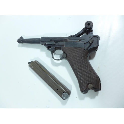 317 - A REPLICA 9MM NON-FIRING LUGER AND PART OF A P38 (A/F) AND A BOKSON 4X15 TELESCOPIC SIGHT (3)